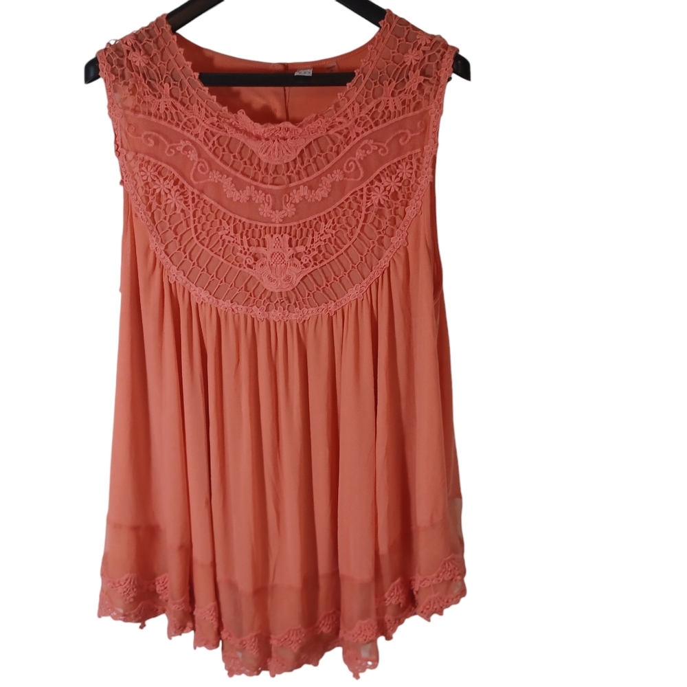 Olivia Women's Pullover Tank Top Orange Plus Sz 2X Boho Fairy Cottagecore Flowy